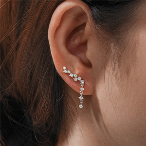 CANNER Pendientes Ear Climbers de Plata de Ley 925 con Zirconia en Racimo y Cadena de Tenis, Tipo Cuff Crawler, para Niñas - Product Image 2