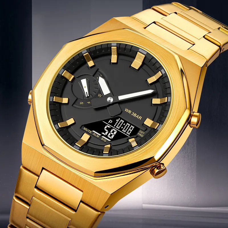 Haute qualité analogique numérique rétro hommes pc montre-bracelet 30 Atm étanche affichage de l'heure luxe en gros montre numérique et analogique
