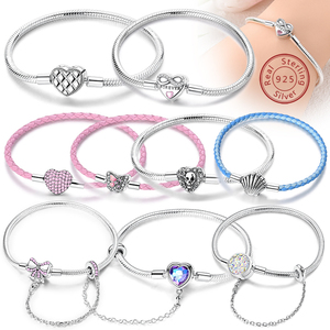 MULA 17-20CM 925 in <span class=keywords><strong>argento</strong></span> Sterling Love Cross Snake braccialetto originale classico fai da te gioielli Charm <span class=keywords><strong>bracciale</strong></span> per donne ragazze zircone - Product Image 1