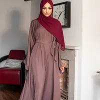 Abaya Arab Dubai ชุดเดรสมุสลิมตัวยาวสำหรับผู้หญิง,ชุดเดรสมุสลิมตัวยาวชุดคาฟตานเรียบง่ายสีล้วนสำหรับผู้หญิง
