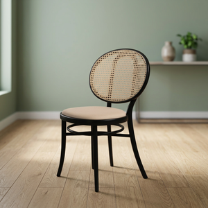 Silla moderna para sala de estar con respaldo de ratán y asiento de espuma, estructura metálica, diseño de respaldo sólido, estilo mid-century, muebles para el hogar - Product Image 3