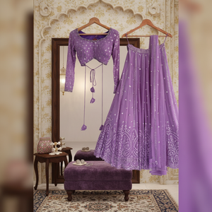 Light Purple Woolen Faux Georgette Above Knee Casual Lehenga Choli Women's Embroidered 3-Piece Set Model LC170 - Product Image 3