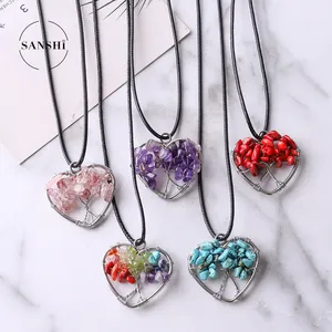Wholesale Stainless Steel Heart Pendant Multi Color Natural Stone Woven Pendant Heart Pendant