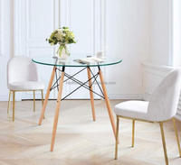 Table à manger ronde en verre avec pieds en bois extensibles, vente directe d'usine à prix réduit