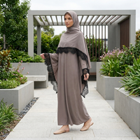 Nouvelle Abaya Musulmane pour Femme, Robe Longue Modeste Noire avec Dentelle, Kaftan Islamique Élégant, Robe Fermée Arabe pour Mariage d'Automne en Polyester