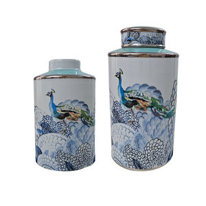 Jarrón de Porcelana y Templo de Diseño Moderno de Lujo Europeo Art Deco con Diseño de Pavo Real para Decoración del Hogar y la Cocina, Blanco y Verde Claro - Product Image 6