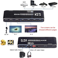 Justlink 4K 60hz Commutateur matriciel HDMI double audio 3D Convertisseur HDCP2.2 4x2 Boîte de séparation noire avec télécommande et EDID