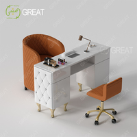 Mobilier moderne de salon de manucure Table de manucure en cuir blanc pour une place Ensembles table et chaises de luxe haut de gamme pour salon de manucure