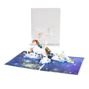 Biglietto di auguri di compleanno con carta Popup 3d unicorno magico arcobaleno