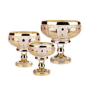 Verrerie décorative de mariage, de fête de mariage de 5 pouces <span class=keywords><strong>pour</strong></span> le marché de l'afrique moyenne, bol de fruits en verre plaqué or avec <span class=keywords><strong>pied</strong></span> - Product Image 2