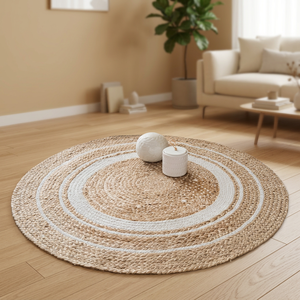 Tapis rond en jute tressé brun, tapis de sol en fibres naturelles, couleur unie moderne, antidérapant, poils moyens, pour la maison, le bureau, l'hôtel, le salon - Product Image 3