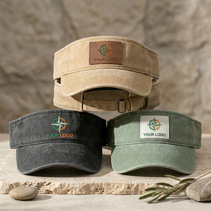 Visera de algodón lavado de primera calidad con logotipo de parche de cuero grabado personalizado, cualquier color, MOQ bajo para marcas <span class=keywords><strong>boutique</strong></span> - Product Image 1