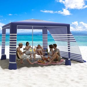 Carpa de Playa Grande de 8'x8', Protección UPF50+, Refugio Solar, Altura Ajustable, Resistente al Viento - Product Image 1