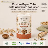 Tube en papier doublé de papier aluminium, bord festonné, qualité alimentaire, OEM, FSC, BRC, IFS, FDA, boîte alimentaire pour granola, MOQ500