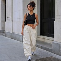 Maßgeschneiderte Cargo-Fallschirmhose mit Kordelzug und Hoher Taille für Damen, Y2K Streetwear, Weites Bein, Paratrooper-Stil