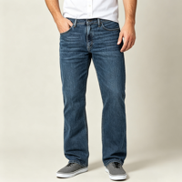 Jean pour homme 5 poches coupe droite en denim décontracté ample pour usage quotidien avec taille confortable