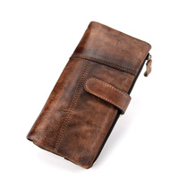 Dompet Pria Kulit Asli SW Vintage, Desain Panjang dengan Slot Kartu dan Kancing, Dompet Lipat RFID Multifungsi dengan Lapisan Poliester