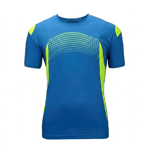 T-shirt en tricot à manches courtes pour homme, coupe ajustée, col rond, uni, décontracté, coton, élasthanne/polyester, séchage rapide, bleu, vert fluo, sublimation - Product Image 1