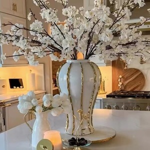 Venta caliente moderno blanco cerámica oro galvanoplastia jengibre tarro grande alto 3 tamaño decorativo tarro florero para el hogar Oficina - Product Image 2
