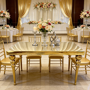 Mesa de Novios de Acero Inoxidable, Mesa para Banquetes de Hotel, Mesa de Comedor de Boda de Lujo de <span class=keywords><strong>Metal</strong></span> Dorado - Product Image 3