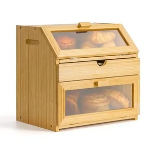 Bamboo Bread <b>Box</b> With <b>Drawers</b> And Transparent Window Kitchen <b>Storage</b> For Freshness Preservation - Product Image 1