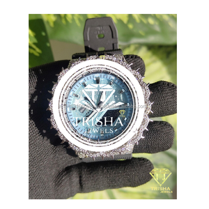 Montre de luxe en moissanite VVS de haute qualité, en argent sterling 925, entièrement sertie de diamants, avec cadran bleu glace, disponible à la vente - Product Image 1