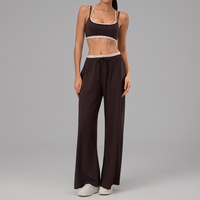 Ensemble de yoga 2 pièces pour femme avec logo personnalisé, finition à pois, soutien-gorge à double bretelle et pantalon large pour l'entraînement et la gym