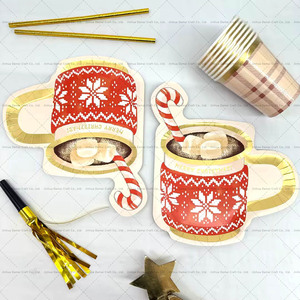 DAMAI in Stock Christmas Paper Plates Cup Shape Disposable Plates Christmas Table Decorations Holiday Xmas Dinner Plates Party - Product Image 3