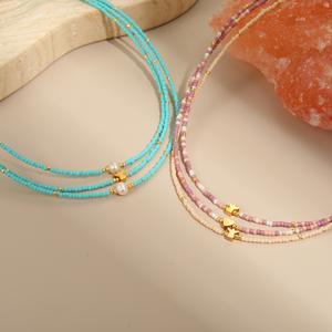 Collar de perlas de agua dulce de piedra de río azul cielo transfronterizo para mujer, cadena de cuello estilo playa de alta gama, que no se desvanece - Product Image 2