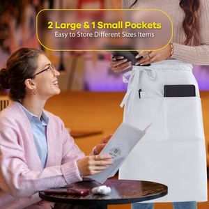 Tablier de Serveur Long Blanc 22 x 34 Pouces avec 3 Poches, Tabliers Mi-Longs de Bistro pour Hommes, Femmes, Serveurs, Serveuses, Chefs, Imperméable - Product Image 2