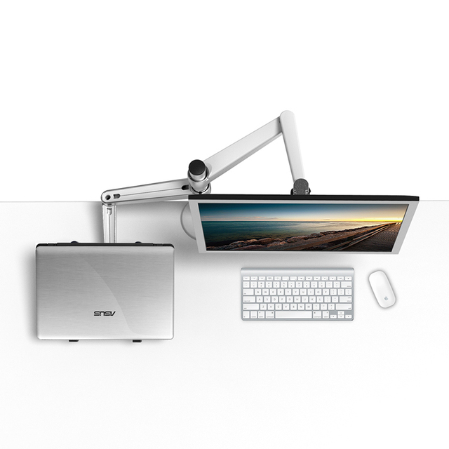 New Style 17-32 Inch Monitor Arm 10-15.6 Inch Laptop Stand Aluminum Alloy VESA 75/100mm Silver 90 Degrees Tilt 360 Rotation