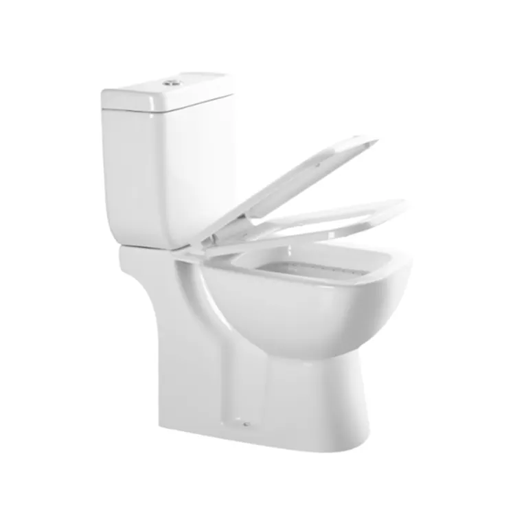 मेडयाग एमजे-पी-2104 वॉशडाउन पी-ट्रैप टॉयलेट सॉफ्ट क्लोज व्हाइट सिरेमिक बाथरूम स्क्वायर टू पीस कमोड टॉयलेट