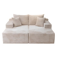 Off-White Tiefsitz-Cordsofa Moderne Lounge-Couch für Wohnzimmer