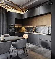 Armoires de cuisine sans poignées en graphite mat Vermont, en forme de L, modulaires, avec rangement LED pour projets résidentiels