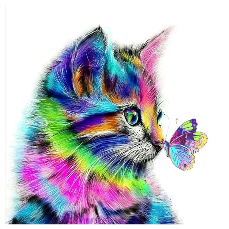 Usine en gros 5d bricolage diamant peinture couleur chat papillon diamant Art broderie série animale partielle diamant décoration murale