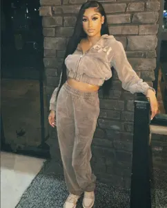 Ky Femme quần nâu đau khổ axit rửa cắt hoodie rửa Boxy Hoodie và chạy bộ đồ thể thao - Product Image 6