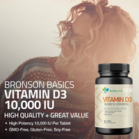 Yüksek Potensli Vitamin D3 10000IU Tabletler Doğal Enerji Takviyesi Bağışıklık, Kemik, Kas ve Diş Sağlığını Destekler 180 Tablet