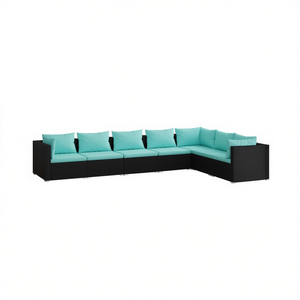 Set Lounge da Giardino in Rattan Nero con Telaio in Acciaio Verniciato a Polvere, 6 Posti, Arredamento da Esterno dal Design Contemporaneo - Product Image 1