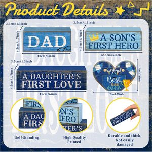 Décor en blocs <span class=keywords><strong>de</strong></span> bois 'Meilleur Papa <span class=keywords><strong>de</strong></span> Tous les Temps' avec support d'étagère à niveaux, Cadeau Fête des Pères Anniversaire, Panneau d'émotion 'Héroïque Amour' - Product Image 2
