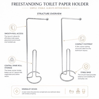 Support de papier toilette autoportant en métal personnalisé avec rangement pour 3 rouleaux, organisateur de salle de bain, fabricant OEM ODM