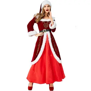 क्लासिक मखमली कपड़े क्रिसमस वयस्कों की पोशाक महिलाओं के लिए कॉस्प्ले पोशाक पोशाक पोशाक Mq0770