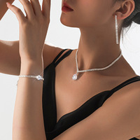 Parures de bijoux de mode européennes - Collier, boucles d'oreilles et bracelet en zircon de luxe léger pour femme, mariée, soirée, accessoires de mariage