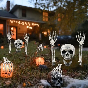 Décorations de jardin en plastique pour Halloween : mains de crâne à insérer au sol, accessoires de fête extérieure, style horreur - Product Image 1