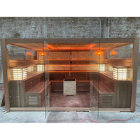 Sauna sec russe en bois massif HANSE pour 6 personnes, design européen, avec chauffage 12KW