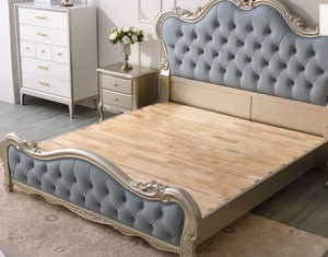 <span class=keywords><strong>Letto</strong></span> Matrimoniale di Lusso Personalizzato in Legno Massello di Gomma Americana con Testiera in Pelle Nappa, Misure 1.5m-1.8m, Blu - Product Image 3