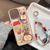 Coque de téléphone à lanière et bouton, motif dessin animé, pour iPhone 16, 16 Pro Max/Plus/Pro, 15, 15 Pro Max/Plus/Pro, 14 Pro Max/Plus/Pro, 14, 13, 13 Pro Max, 13 Pro, 12, 11