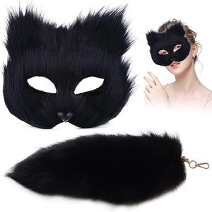 Conjunto de 3 Peças: Chaveiro de Cauda de Raposa Sintética e Máscara de Raposa de Meio Rosto – Adereços de Fantasia para Halloween e Cosplay para Adultos (Mulheres e Homens) - Product Image 6