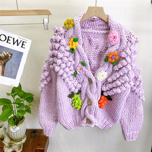 Maglione lavorato <span class=keywords><strong>a</strong></span> maglia da donna con scollo <span class=keywords><strong>a</strong></span> V caldo <span class=keywords><strong>Cardigan</strong></span> di <span class=keywords><strong>fiori</strong></span> ispessiti dolci da donna - Product Image 2