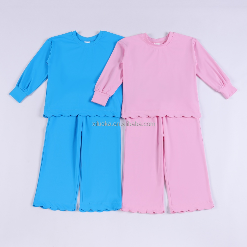 Girls Solid Color Yoga Set With Flared Hem | Loose Fit Long Sleeve Top & Pants For Spring Fall Loungewear