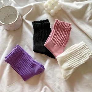 Women's Mid Calf <b>Socks</b> Solid Color Cotton Breathable Casual Summer Style White <b>Black</b> Pink Purple - Product Image 3